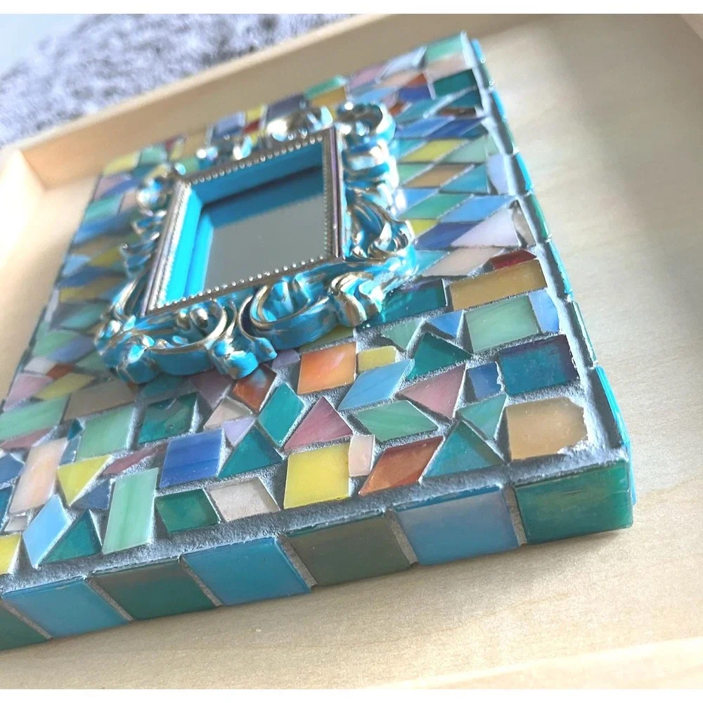 Stained Glass Mosaic Mirror Frame Colorful Handmade Glass Tile Boho Decor 8x6